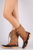 Round Toe Studded Lace Up Duck Mid Calf Boots