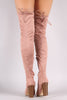 Suede Drawstring-Tie Chunky Heeled Over-The-Knee Boots