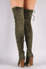 Suede Drawstring-Tie Chunky Heeled Over-The-Knee Boots