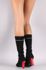 Ribbed Sweater Knit Oval Heeled Mid Calf Boots