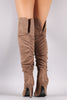 Slouchy Suede OTK Almond Toe Stiletto Boots