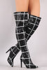 Grid Pattern Pointy Toe Stiletto Over-The-Knee Boots