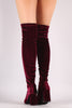 Crushed Velvet Chunky Heeled Over-The-Knee Boots