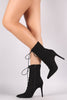 Qupid Vegan Suede Lace Up Pointy Toe Booties