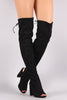 Wild Diva Lounge Suede Drawstring-Tie Chunky Heeled Over-The-Knee Boots