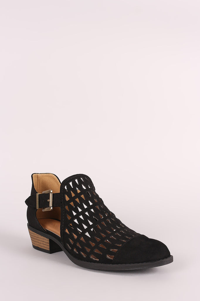 Qupid Suede Geo Cutout Buckled Booties