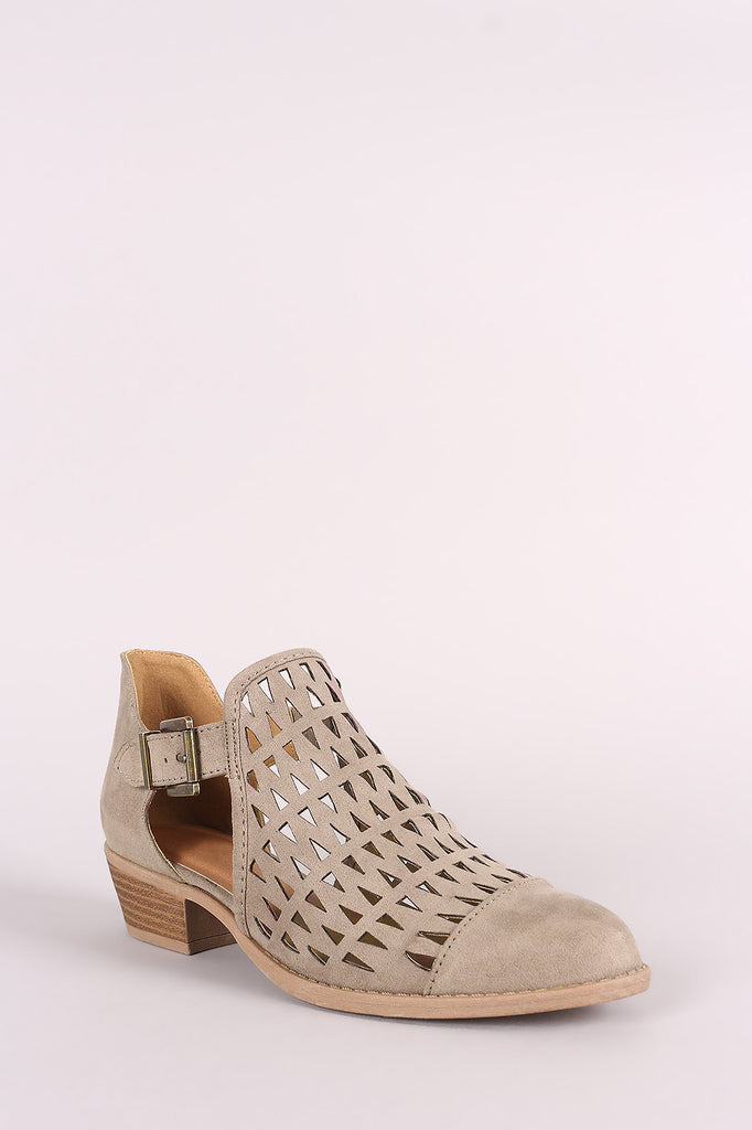 Qupid Suede Geo Cutout Buckled Booties