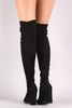 Qupid Fitted Suede Pointy Toe Chunky Heeled Over-The-Knee Boots