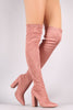 Qupid Fitted Suede Pointy Toe Chunky Heeled Over-The-Knee Boots