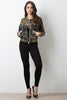 Camouflage Print Zipped Up Colorblock Bomber Jacket