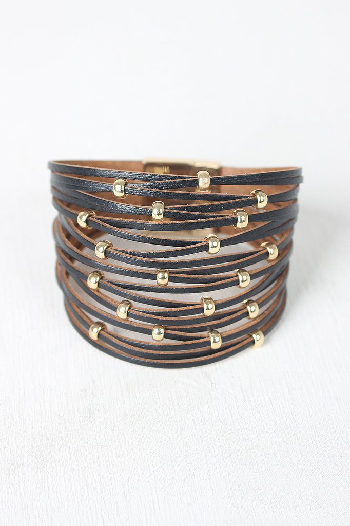 Beaded Vegan Leather Banded Bracelet