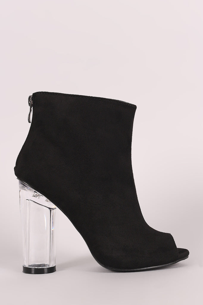 Suede Peep Toe Chunky Perspex Heeled Ankle Boots