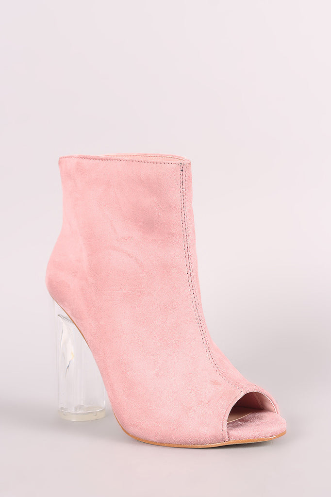 Suede Peep Toe Chunky Perspex Heeled Ankle Boots