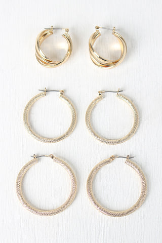 Textured Hoops Earring Set