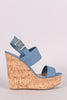 Bamboo Denim Double Band Platform Wedge