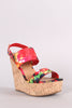 Bamboo Watercolor Print Double Band Platform Wedge