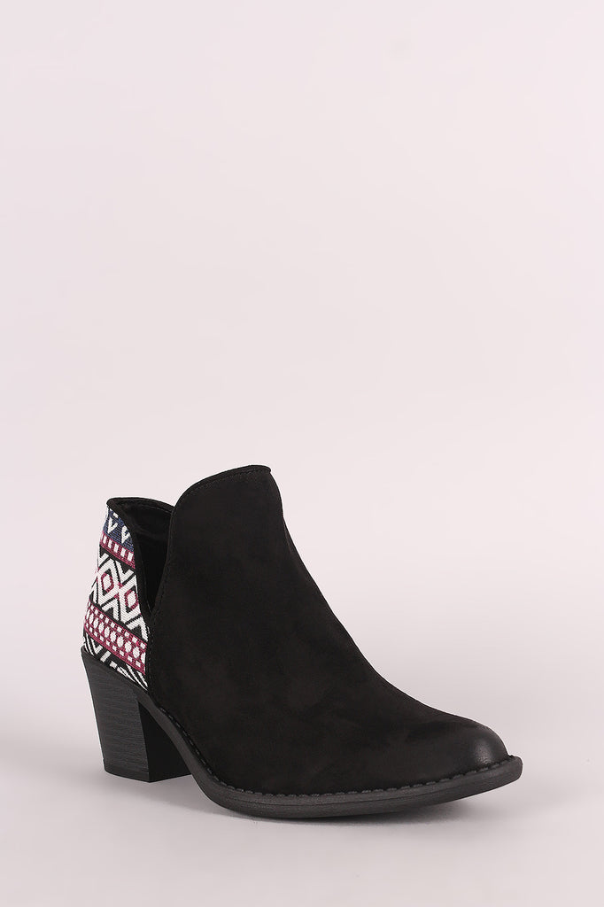 Qupid Tribal Cutout Chunky Heeled Booties