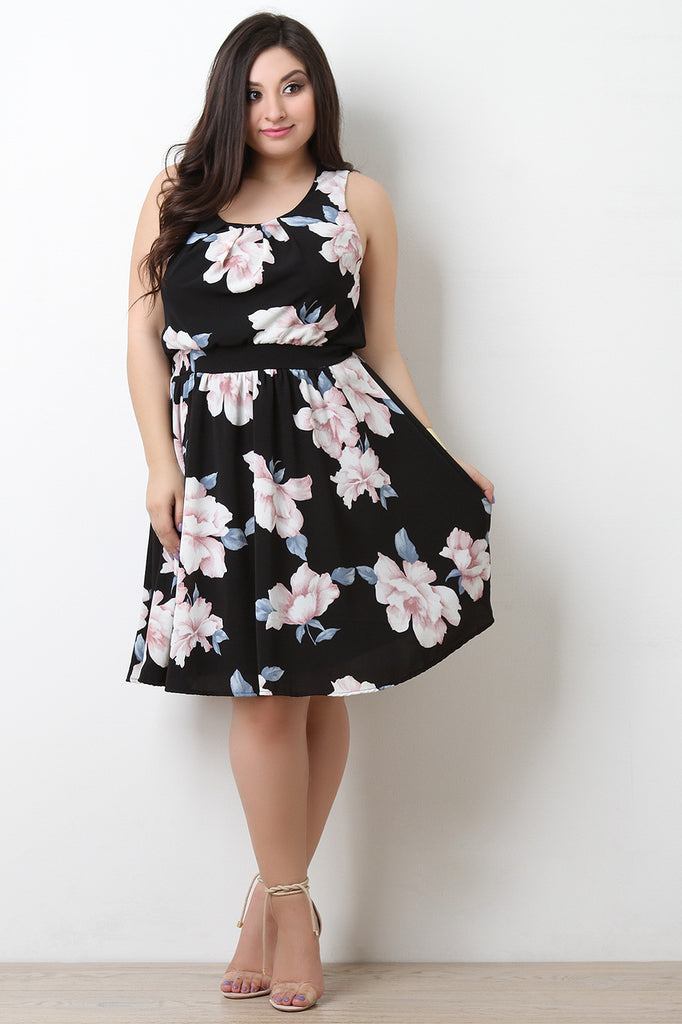 Sleeveless Textured Floral Midi Dress