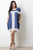 Crochet Detailed Denim Pocket Shift Dress