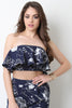 Textured Floral Print Ruffle Tube Top