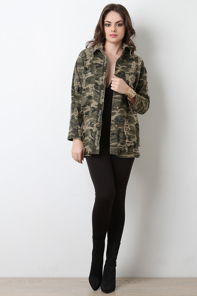 Distress Camouflage Utility Jacket